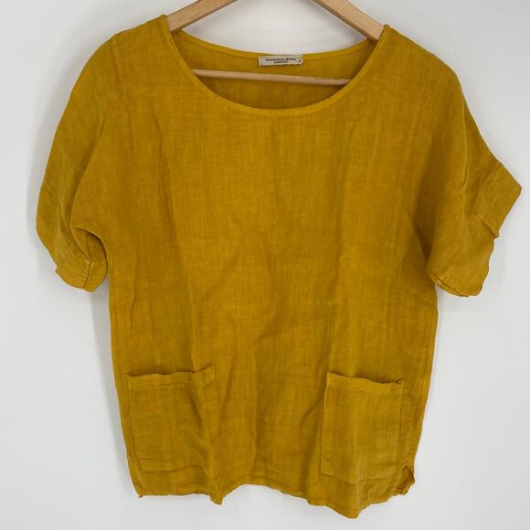 Francesca Bettini Top Women’s Small Italian Linen Yellow Coastal Vacation Cruise - Picture 1 of 6